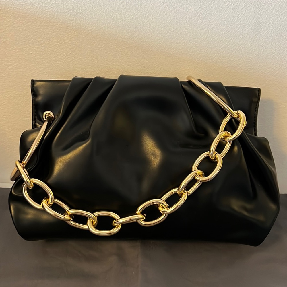 Black Clutch with gold chain
